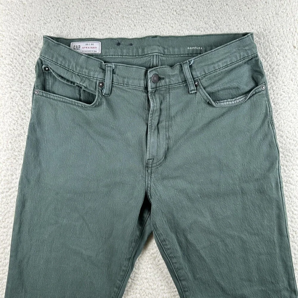 Gap GapFlex Straight Jeans Mens 33x30 Medium Wash Green Denim Stretch Zip Fly